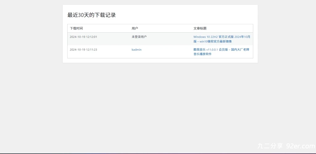 子比全站资源下载记录统计插件-九二分享