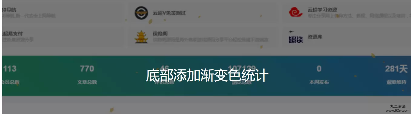 Zibll子比主题美化WordPress底部添加渐变色统计代码 新增显示评论总数及本周发布文章数-九二分享