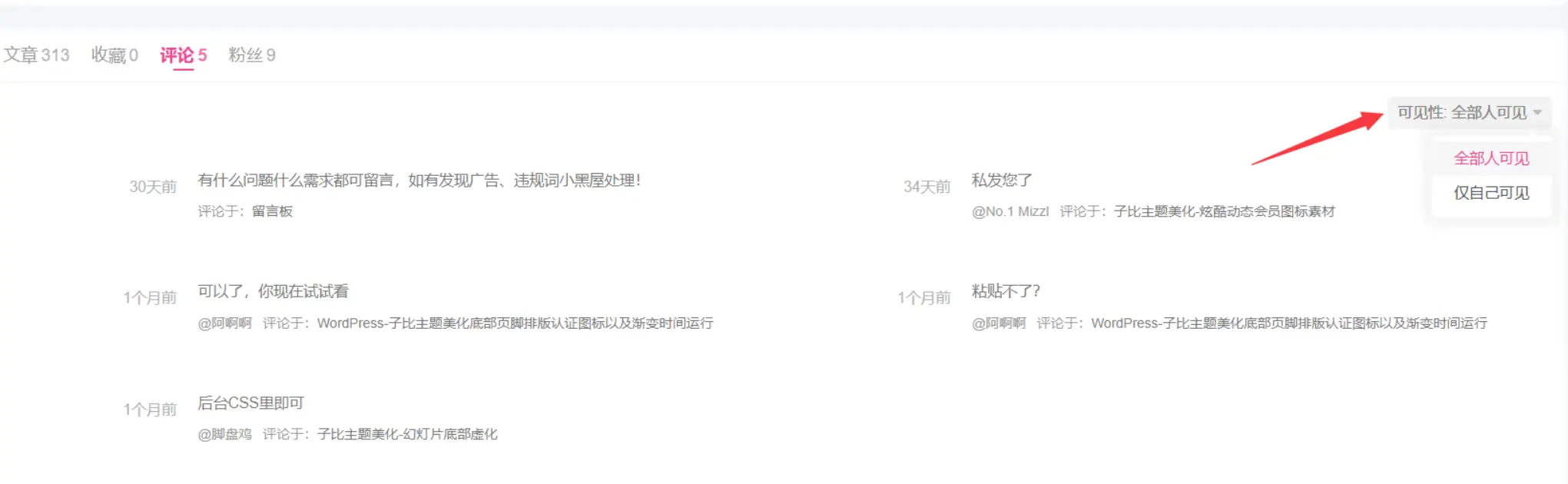子比主题美化-用户中心隐私功能-九二分享